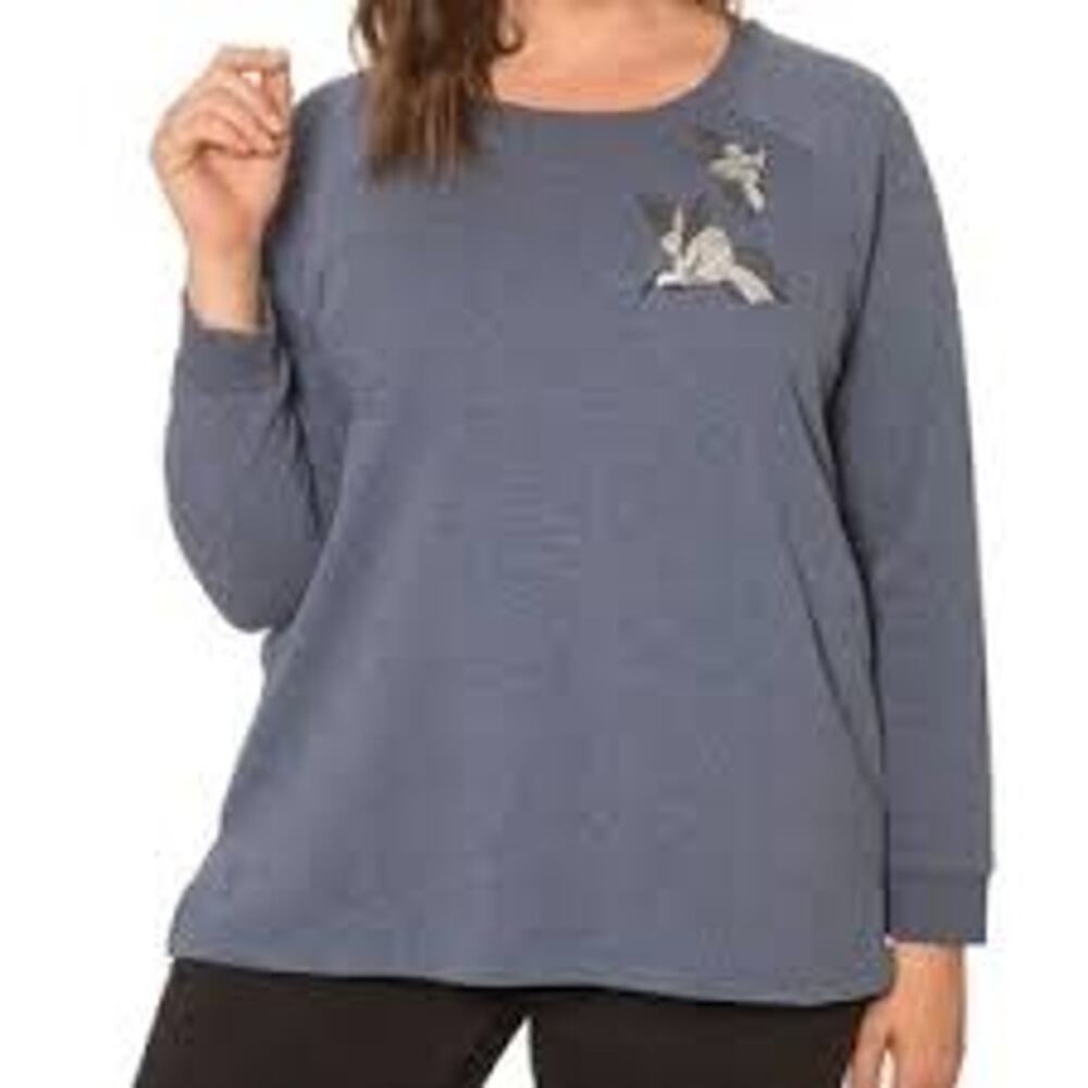 NWT 89th+Madison Sequin Hummingbird Heathered Hudson Sweatshirt Top Women Size L